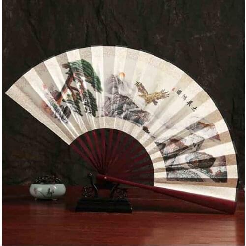 Men`s Two-sided Folding Fan Chinese Vintage Hanfu Men Cotton-Like Lustring Folding Fan Portable Folding Hand-Fan Gift For Men