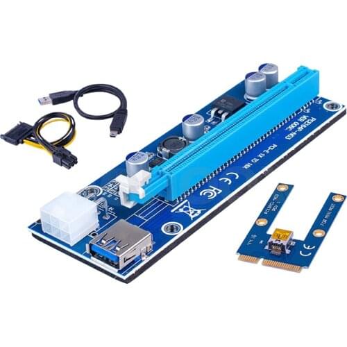 New Mini PCI Express PCI-E Riser Card PCIe 1x to 16x Adapter with SATA 6pin Cable USB Riser For Bitcoin Miner BTC Machine Mining