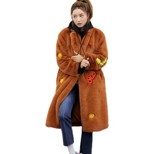2021 New Plush Female Coat Long Plush Jacket WomenThick Faux Rabbit Fur Coat Loose Coat Ladies Plush Coat