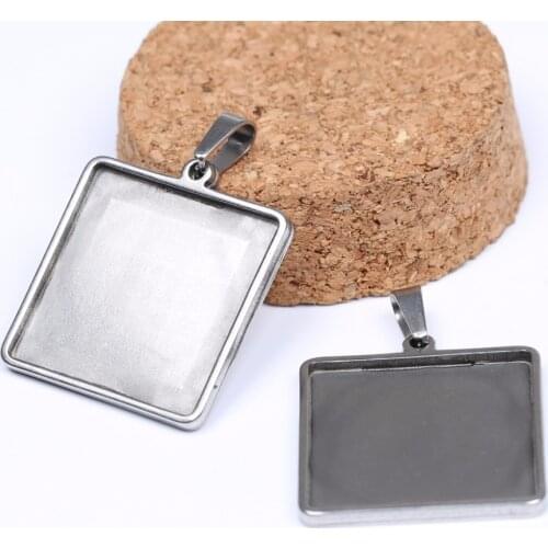 Onwear 10pcs stainless steel 25mm square cabochon setting trays diy blank pendant bezel for jewelry necklace making