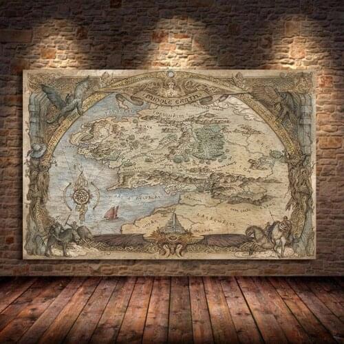 Middle-Earth Map Movie Posters And Prints Lord Of Rings Classic Film Art Pictures On Oil Canvas Wall Painting For Living Room