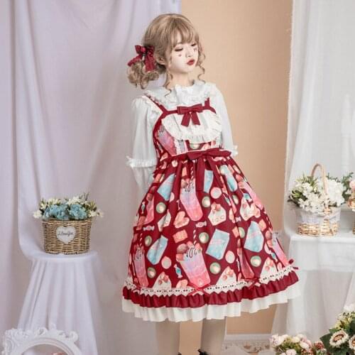 Palace princess tea party sweet lolita dress cute printing bowknot high waist victorian dress kawaii girl jsk loli cosplay