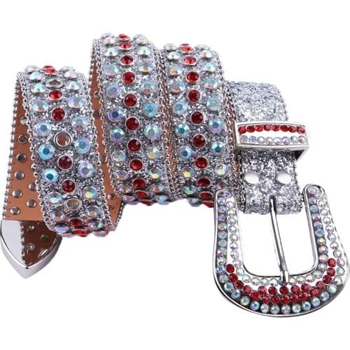 Punk Rhinestone Belt Waistband Female Vintage Leather Strap Men Luxury Brand Designer Belt Buckle Silver Red Jeans Studded Belt