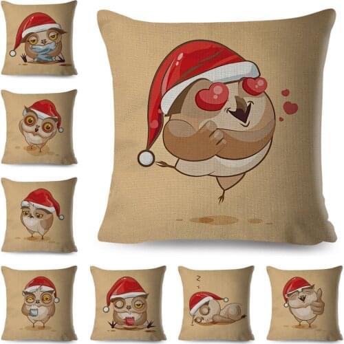 Merry Christmas Cushion Cover Decor Cute Animal Cartoon Owl Pillow Case Polyester Pillowcase for Children Room Sofa Home 45x45cm