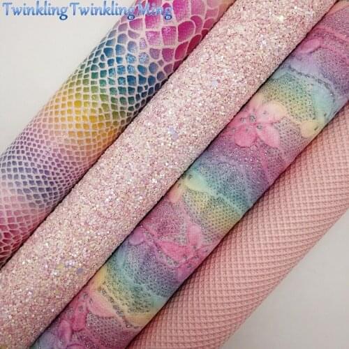 Rainbow Lace Pink Glitter Fabric, Snake Faux Fabric, Synthetic Leather Fabric Sheets For Bow A4 21x29CM Twinkling Ming XM821