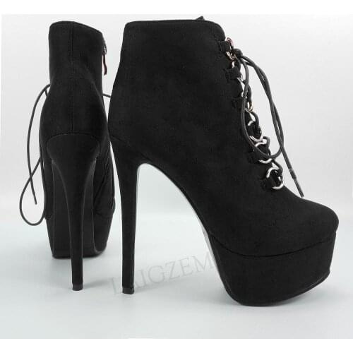 SEIIHEM Fuax Suede Women Ankle Platform Boots Heels Short Booties 4 Seasons Bottines Ladies Shoes Woman Large Size 42 44 50 52