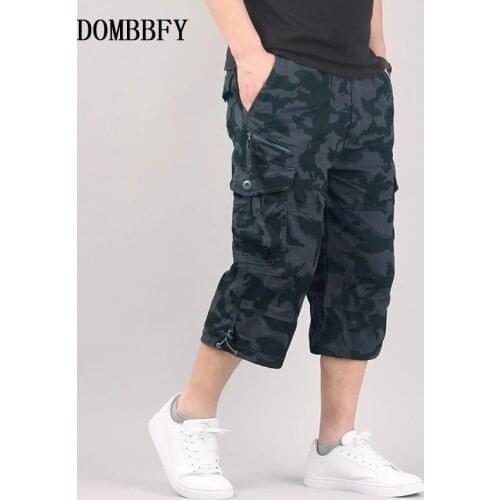 Summer Mens Casual Cotton Cargo Shorts Overalls Long Length Multi Pocket Hot breeches Military Capri Pants Male Tactical Short