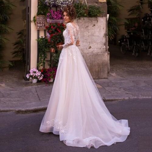 Smileven Long Sleeve Lace Princess Wedding Dress A Line Popular Appliques Bride Dresses 2020 Robe De Mariee