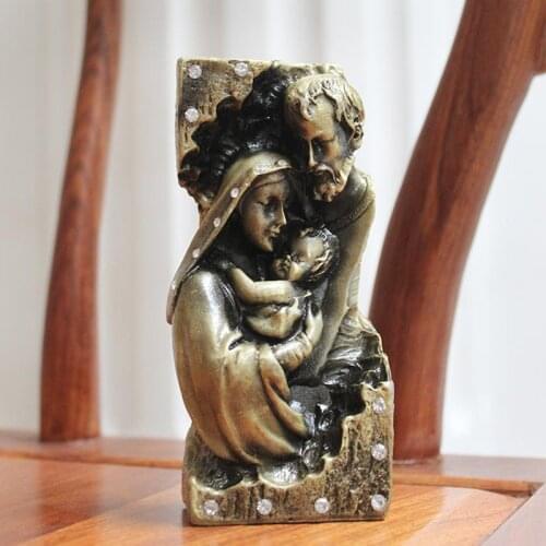 Catholic Holy Family of Three Small Ornament Imitation Copper Statuette Jesus Notre Dame Figurine Free Shipping 12x6x4cm