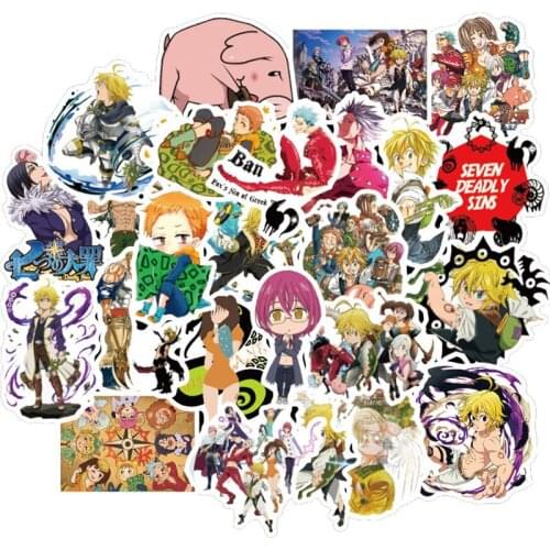 50pcs The Seven Deadly Sins Prop Stationery Stickers Waterproof PVC Cartoon Decal Sticker Skateboard Notebook Stickers Kid Gifts