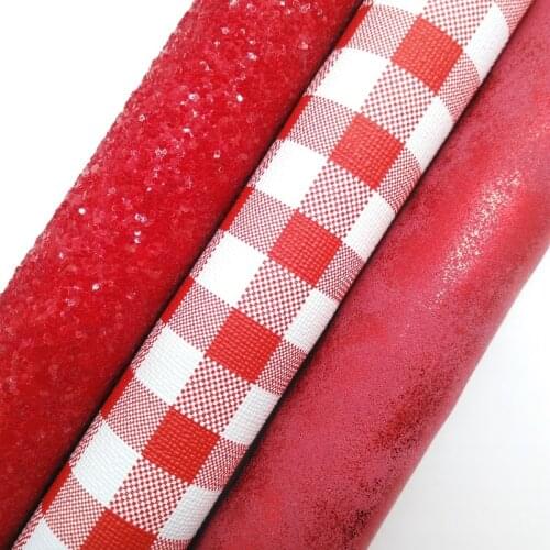 RED Glitter Fabric, Plaids Faux Fabric, Tartan Synthetic Leather Fabric Sheets For Bow A4 21x29CM Twinkling Ming XM899