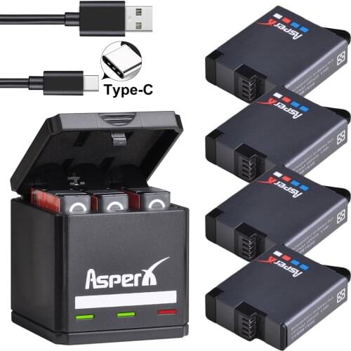 3Pc Battery For GoPro Hero7 Hero 6 Hero 5 Hero 8 + USB 3-Ports Charger with Type C Port for GoPro Hero7 6 Hero5 Action Cameras