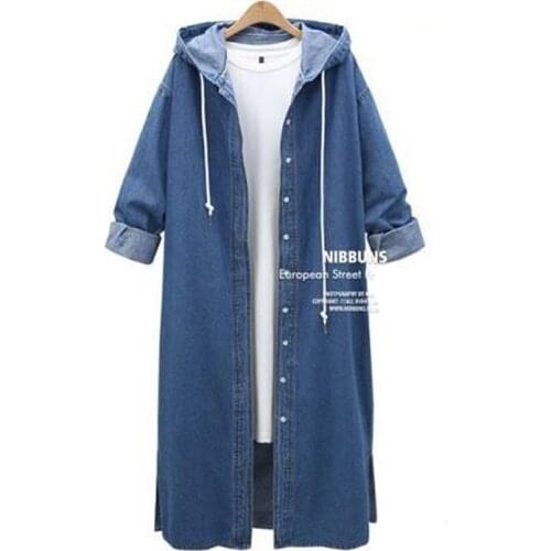 2019 Spring New large size Jacket Buttons Single Breasted Split hem Ladies Fashion Denim Windbreaker HC096