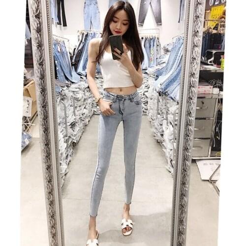 Woman Jeans Pants Tight High Waist Light Color Spring Autumn Stretch Feet Pants Pantalones Vaqueros Mujer
