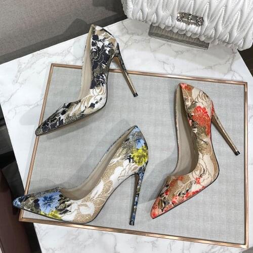 MAIERNISI New Women Pumps Sexy Celebrity Style High Heels Embroidery Design Stilettos Suitable For Catwalk Party Wedding 18091-6