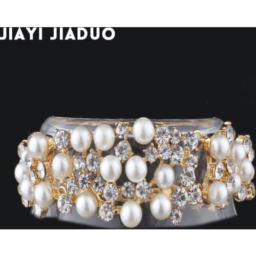 Jiayijiaduo Simulation Pearl Bracelet For Women Ladies Gold Color Link Chain Crystal Bridal Wedding Jewelry Bracelet Accessories
