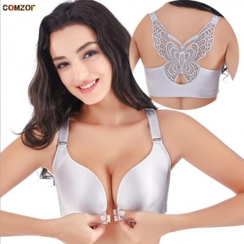 Plus size C D E women sexy push up bra wireless front closure brassiere beauty back butterfly bralette brasier mujer underwear
