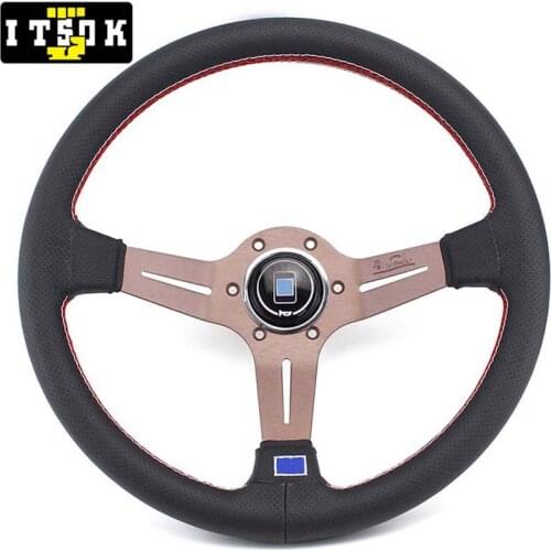 14Inch ND Steering Wheel Leather Universal 350mm Aluminum Spoke JDM Racing Deep Corn Drift Car Simulated Game Volante With Logo