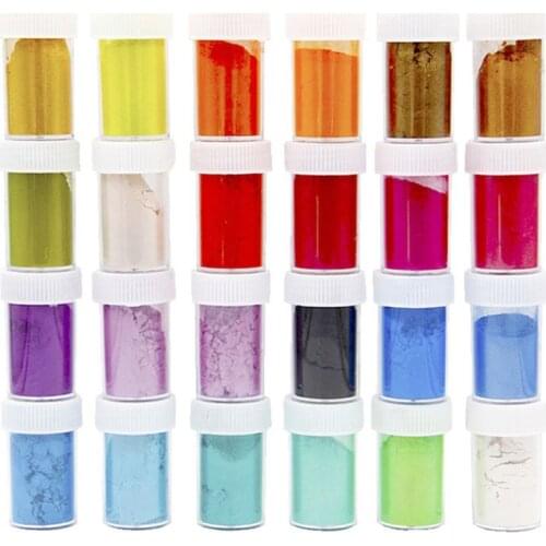 24 Pcs/set Pearlescent Powder Mica Glitter Sliam DIY Crafts Making Epoxy Pigment Drop Shipping