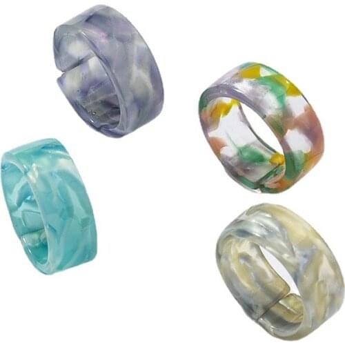 4 Pieces/Set Ins Acrylic Resin Acetic Acid Flower Irregular Adjustable Finger Rings Trendy Korean Fashion Women Party Jewelry