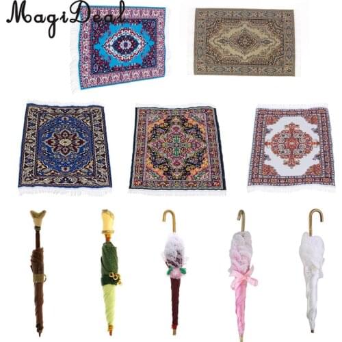 MagiDeal 5 Kinds Dollhouse Furniture Miniature Woven Rug Multi-Colored 25x15cm Carpet for Bedroom Decor Floor Coverings Toys