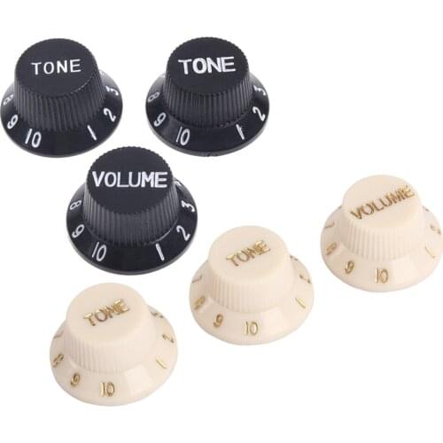 6pcs White & Black Electric Bass Guitar Volume Tone Control Knobs Dome Knobs
