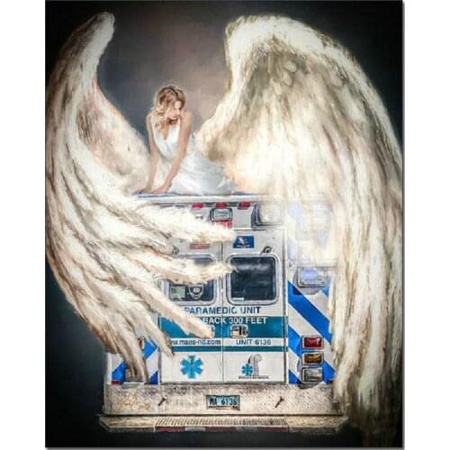 5D Diamond Painting Angel and ambulance Rhinestone Embroidery woman Picture Home Decoration Handcraft Art Kits Wall Stricker