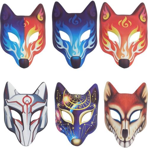 Anime Demon Slayer Fox Mask Japanese Kabuki Mask Masquerade Cosplay Mask Halloween Party Rave Mask Payday Costume Props