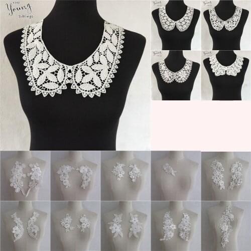 White Lace Collar Delicate Flowers DIY Embroidery Applique Neckline Lace Fabric Decorative Wedding Dress Accessories Supplies