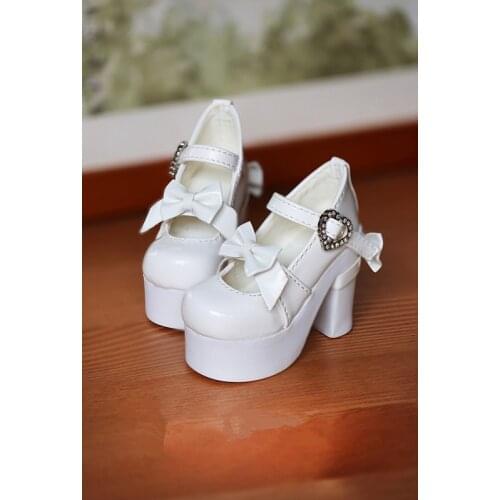 BJD doll shoes are suitable for 1/3 1/4 size fashion all-match bow-tie heart-shaped diamond buckles high-heeled shoes black