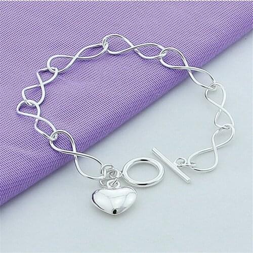 High Quality 925 Silver TO Twist Figure 8 Shape Heartl Pendant Bracelet For Men & Women Fashion Jewelry WeddingAnnivesaryGift