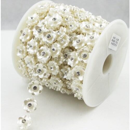 15mm Ivory flower Pearl Rhinestone Chain Sewing Trims Cake Decoration LZ192