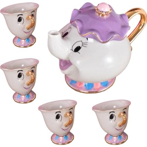 Cartoon Beauty And The Beast Teaset Mrs Potts Chip Tea Pot Cup Set Porcelain 18K Gold-plated Painted Ceramic Coffee set