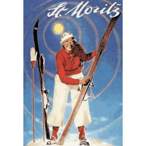 Pieces Moritz Female Skiers Ski Tin Sign Metal Sign Bar Pub Garage Diner Cafe Home Wall Decor Home Decor Art Poster