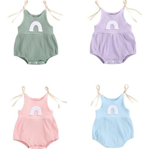Newborn Baby Boys Girls Lovely Jumpsuits Infant Kids Sleeveless Ribbed Romper Baby Girls Boys Tie-up Sling Playsuits Outwear