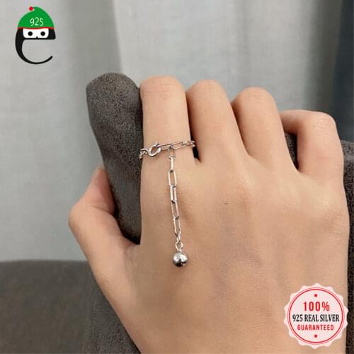 ElfoPlataSi Authentic 925 Sterling Silver Sweet Beads Chain Open Finger Ring For Women Wedding Party Fine Jewelry Gift DA817