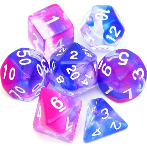 Haxtec DND Dice Set 7PCS Polyhedral D&D Dice for Roleplaying Dice Games (Blue Pink Clear)