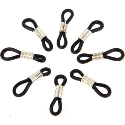 20 pcs Black Antiskid Rubber Ring Sunglasses Retainer End Loop Connectors for Glasses Chain Rope Holder Strap