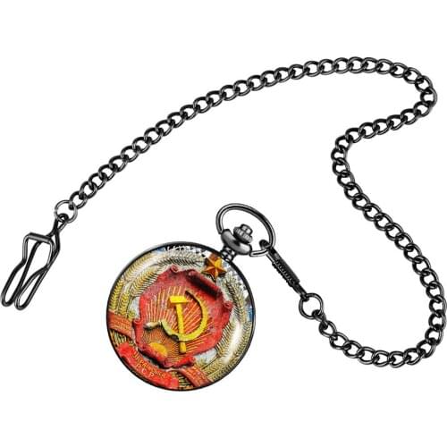 Communist Badge Symbol Antique Pocket Watch Quartz Movement Pocket Chain Pendant Fob Watches Gifts Men Women Dropshipping