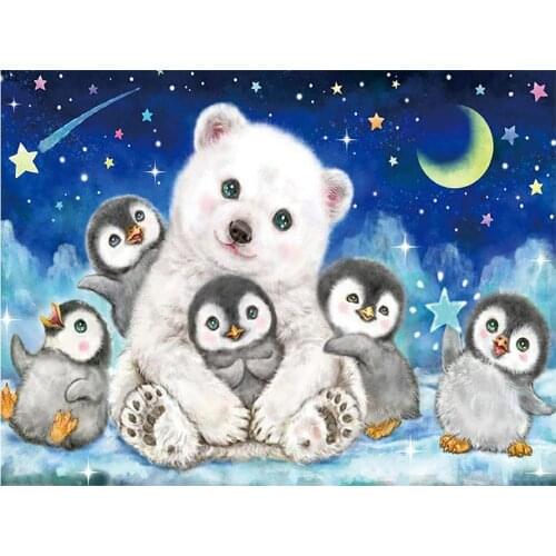Round Full Drill Diamond Painting Cartoon Polar Bear Penguin Nouveaute DIY Needlework Mosaic Embroidery 5D Cross Stitch Animal