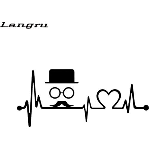 Langru 20.3cm*8.9cm Hipster Top Hat Moustache Heartbeat Lifeline Stickers Motorcycle Car Accessories Jdm