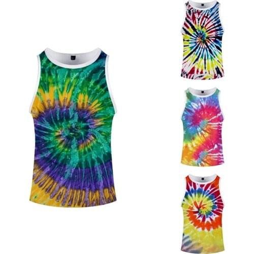 Summer Fashion Tie-Dye Colorful Costume Homme 3d Bodybuilding Tank Top Sleeveless Hip Hop Men Women Clothing Fitness 3D Vest 4XL