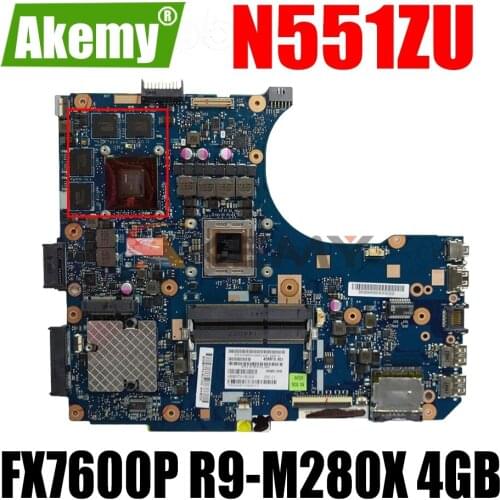 AKEMY N551ZU Laptop Motherboard For ASUS N551ZU N551Z Original Mainboard FX7600P R9-M280X 4GB