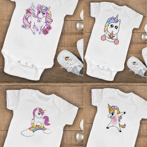 Fashion Unicorn Print Birthday Princess Baby Bodysuits Kid Girls Unicorn Toddler Clothing baby short sleeve bodysuit 0-24M