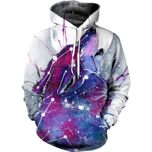 Winter autumn hooded sweatshirt husband sportswear popular anime animal wolf 3D printing graphics mens hoodie ladies clothes