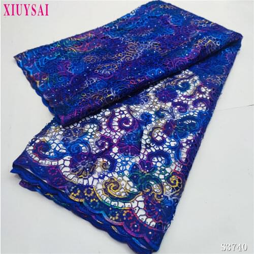 Latest Design Wedding Fabric High Quality African Lace Fabric 2021 Blue Water Soluble Nigerian Guipure Cord Lace