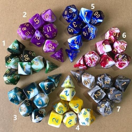 New arrival acrylic Dnd dice set dobbelstenen dados rpg dice dadi dados rol playing cubes dado polyhedral dice 7pcs/Set