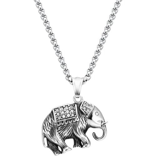 Cubic Zirconia Elephant Pendant Necklace 316L Stainless Steel Necklaces Lucky Gifts for Men Women