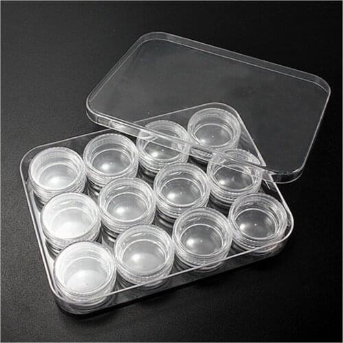 Plastic Box For Jewelry Beads Pills Storage & 12 Round Organizer Containers Jars,Transparent,Box size: about 12x9x1.6cm small