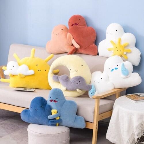 Plush Cloud Pillow Sleeping Smile Cloud Star Water Drop Lightning Moon Cushion Room Crib Decoration Natural Pillow White Blue